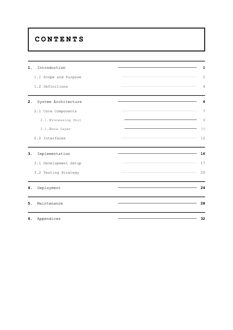 Monochrome stark table of contents